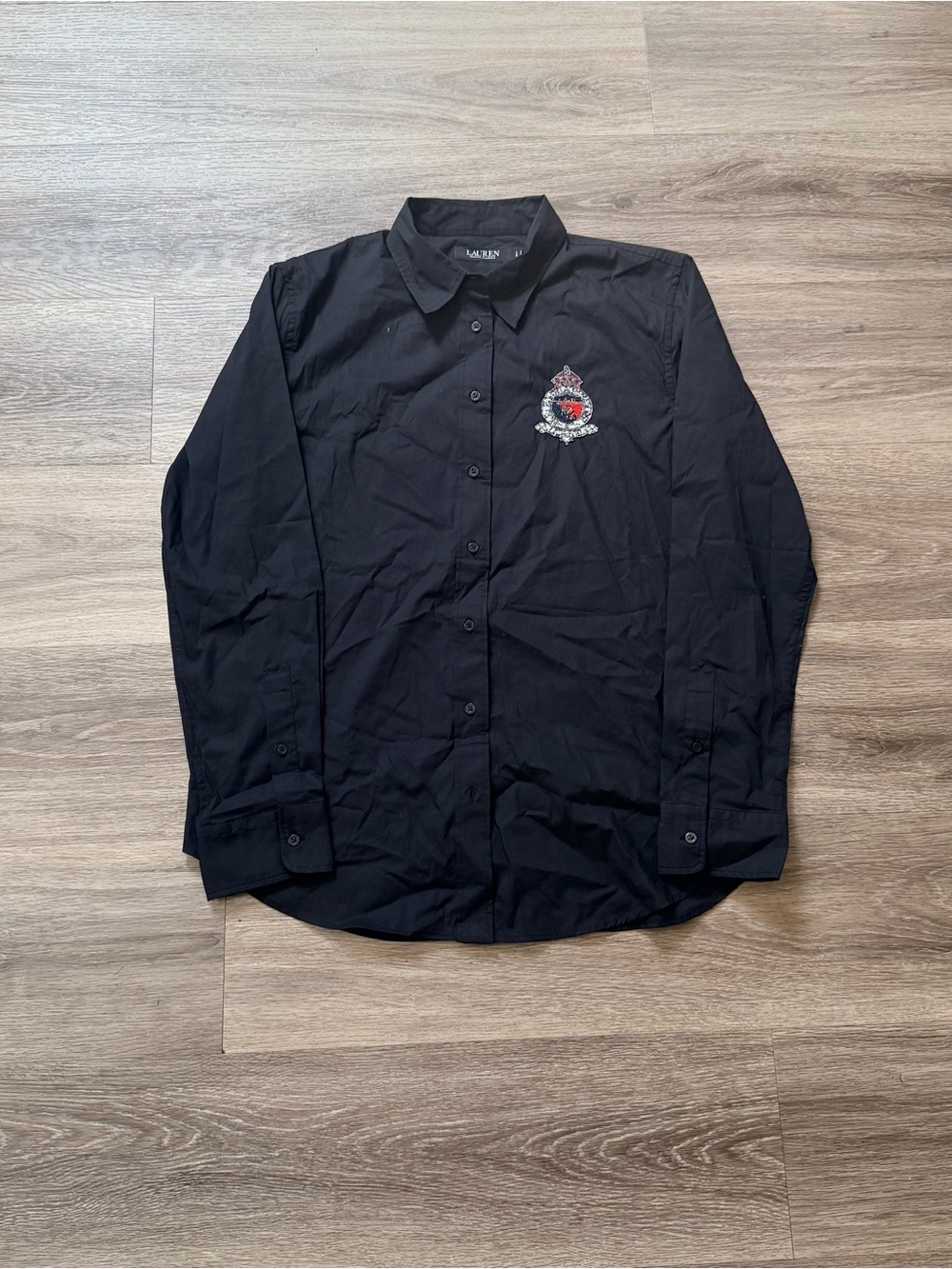 Ralph Lauren Black Long-Sleeve Button Shirt with Crest Embroidery